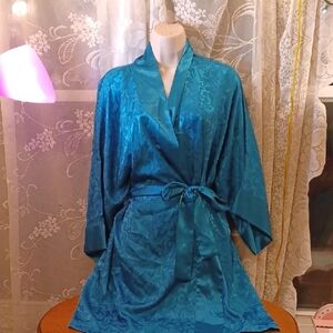 Victorias Secret Vintage 80s Elegant Teal Satin Robe